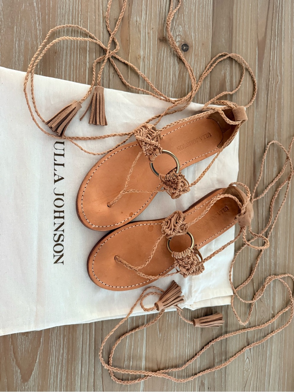 Ulla Johnson Cognac Braided Leather Lace-Up Sandals